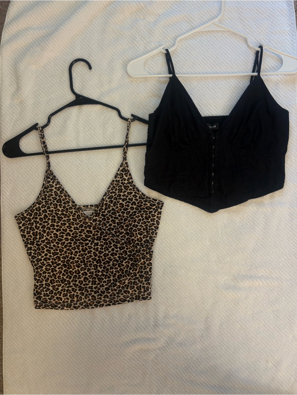 Urban Outfitters SET OF 2 Black Cropped Corset Tank & Leopard Print Crop Tank